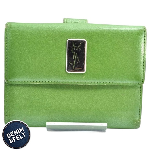 Yves Saint Laurent YSL Bi-Fold Leather Green Logo Wallet | RARE! PRELOVED💚 - Picture 1 of 10